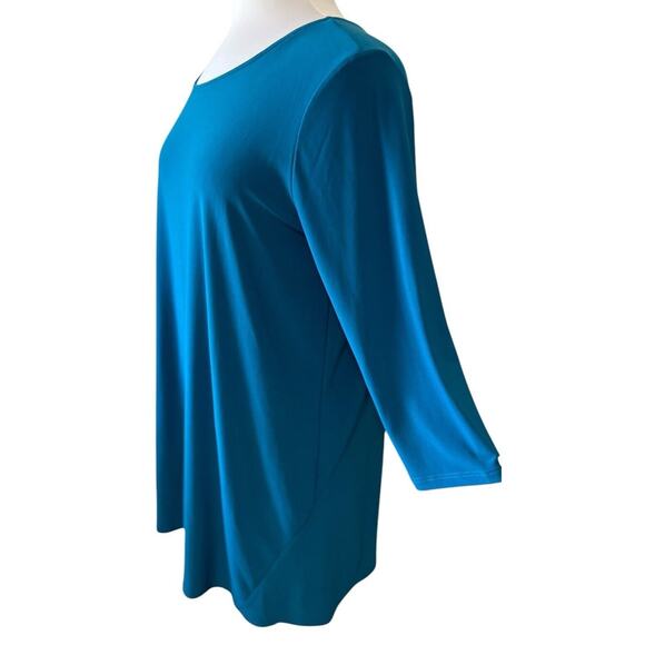 Vintage CLARA SUN WOO Travel Knit Teal Blue Tunic Top 3/4 Sleeve Sz XL NEW - Picture 3 of 7